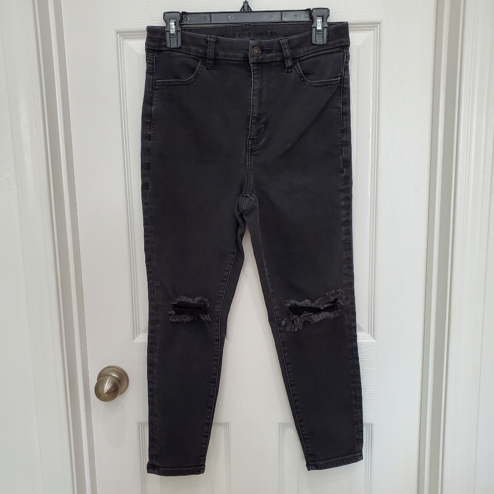 American Eagle Women Next Level Stretch Jeans Distressed  Black Size 10 X-Short